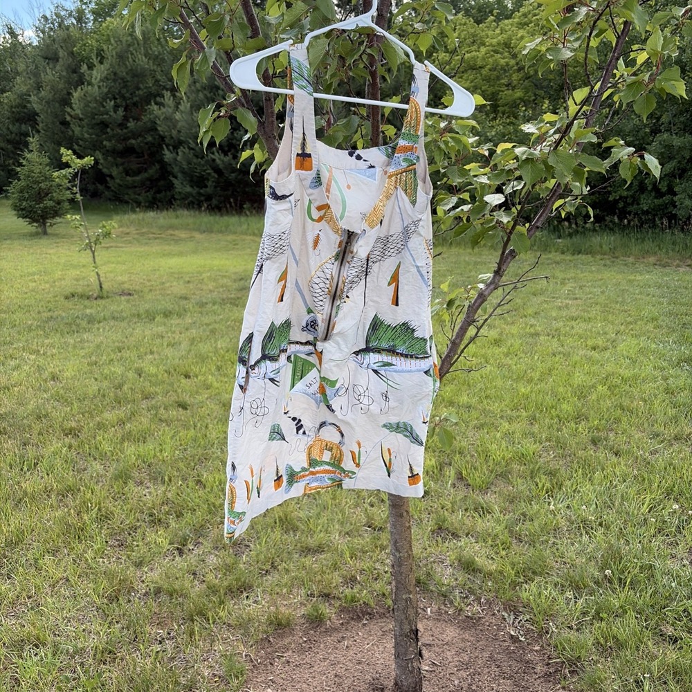 J.CREW Fishing Print Dress Size 4 Cotton Sundress Salt Water Fish Marlin Trout - Picture 7 of 16